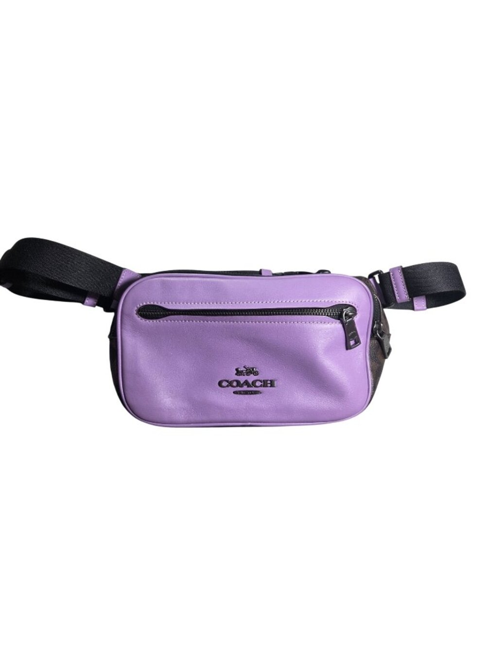 Coach Elias Leather Belt Bag - Smooth Purple Leather Iris Mahogany Monogram